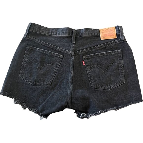 Levi's Premium 501 Black Women's Button fly Distressed Jean Shorts, Size 32 NWOT - Picture 2 of 7
